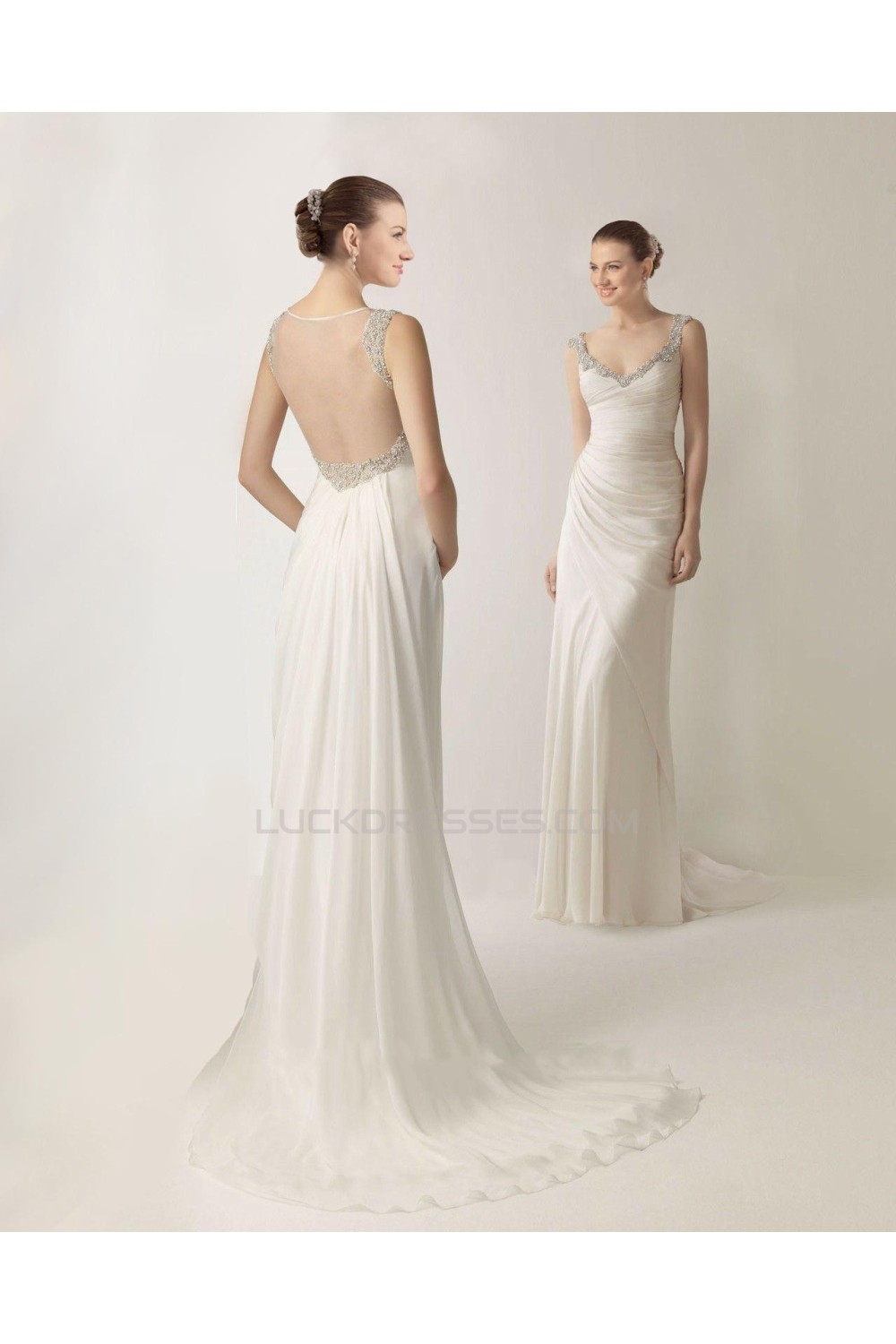 Sheathcolumn Beaded Chiffon Bridal Wedding Dresses Wd010366 