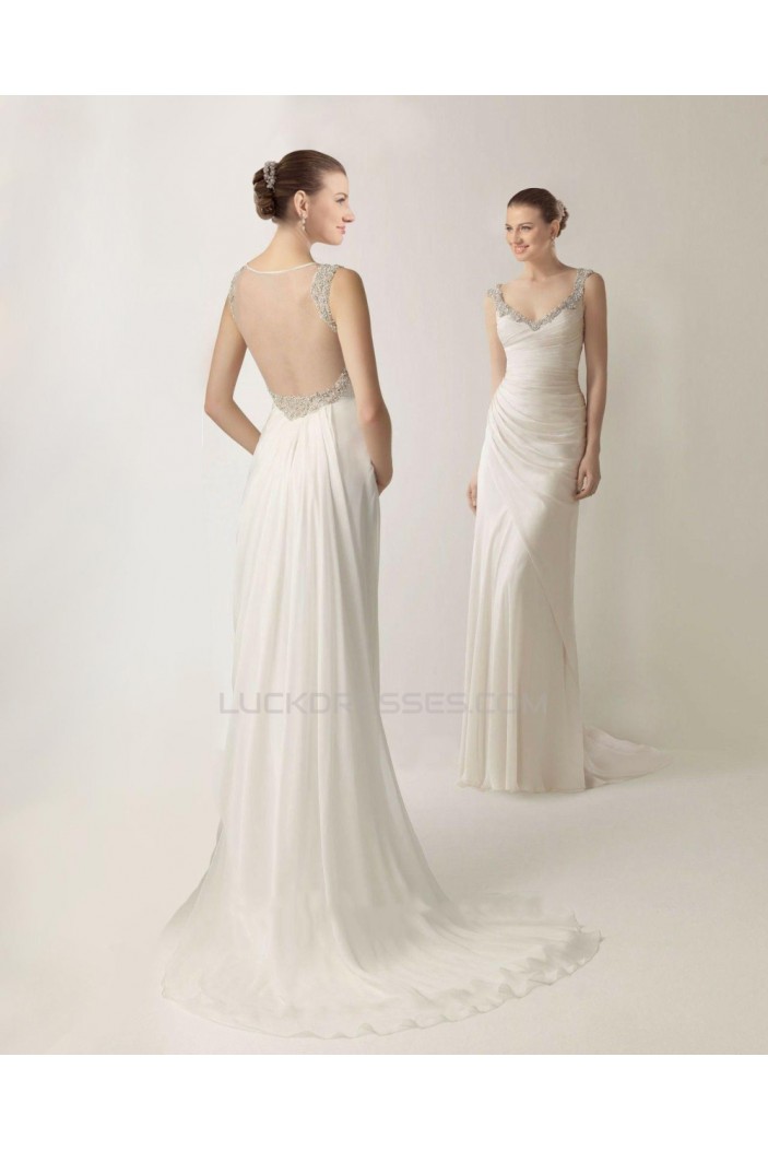 Sheath/Column Beaded Chiffon Bridal Wedding Dresses WD010366