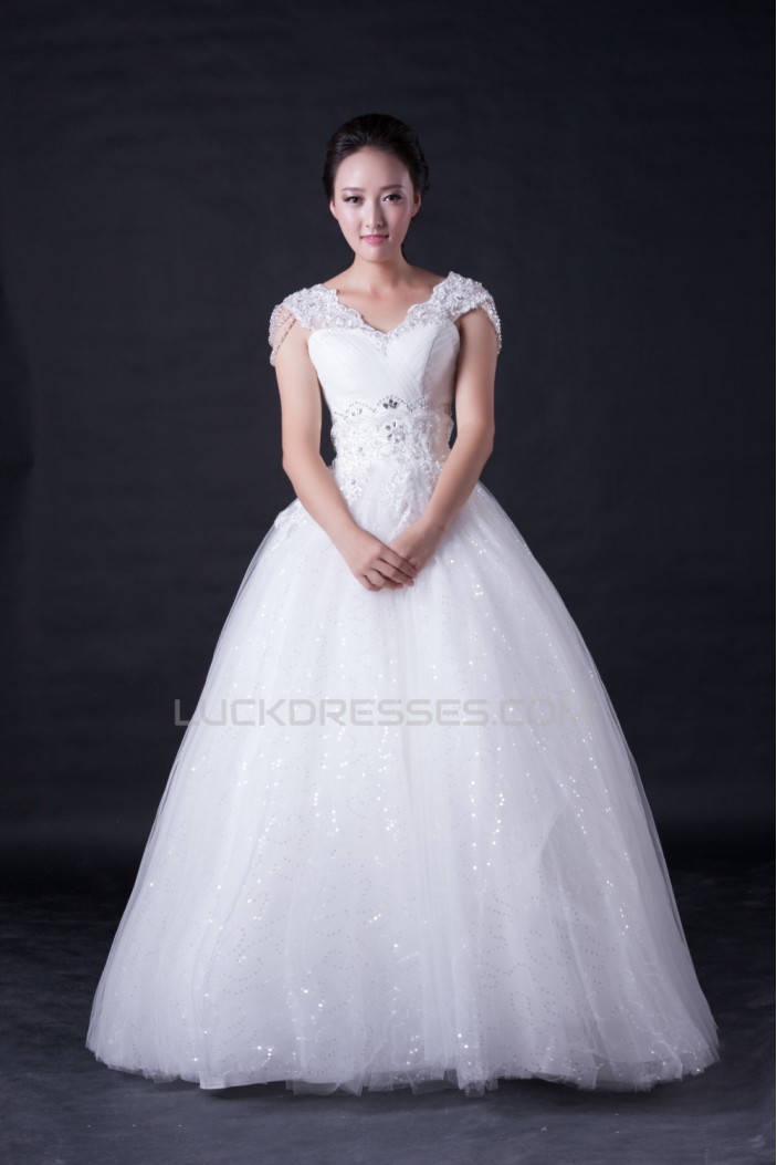 Ball Gown V-neck Beaded Bridal Wedding Dresses WD010393