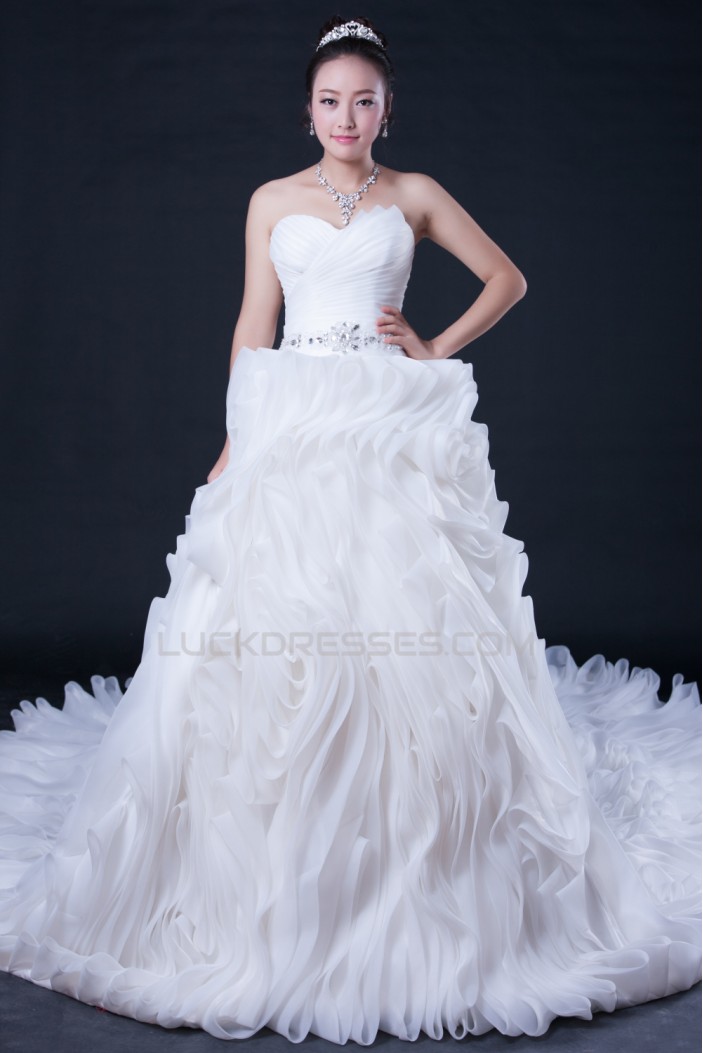 Ball Gown Sweetheart Beaded Cathedral Train Bridal Wedding Dresses WD010398