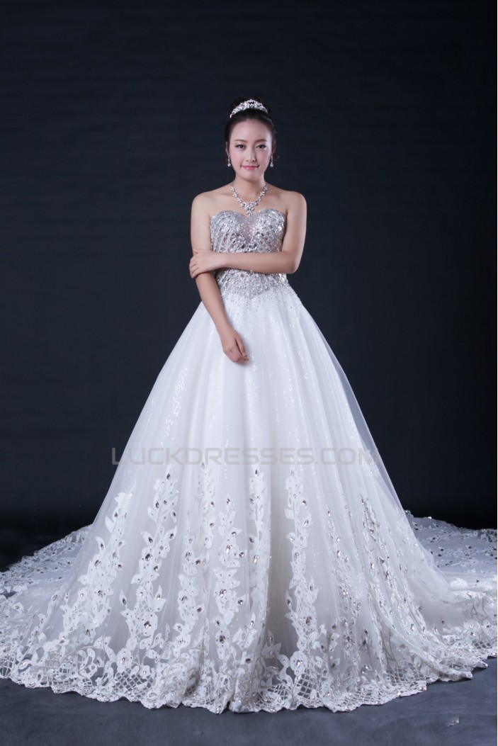 A-line Sweetheart Beaded Cathedral Train Bridal Wedding Dresses WD010399