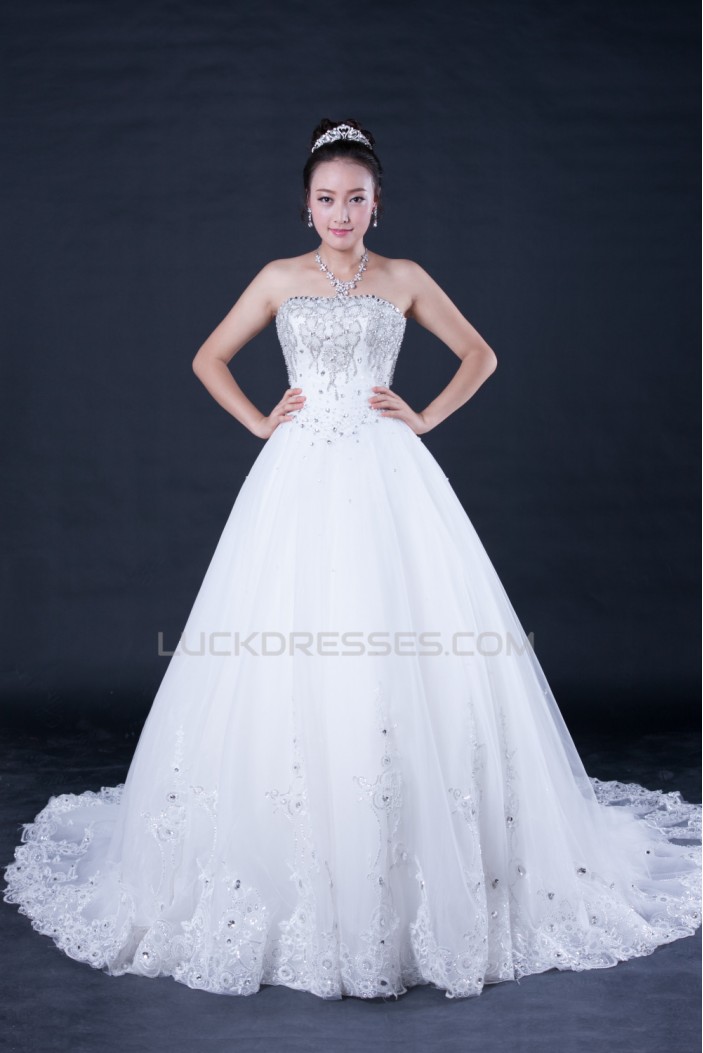 A-line Strapless Beaded Bridal Wedding Dresses WD010401