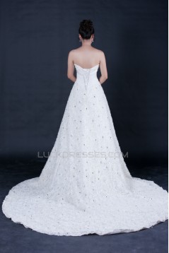 A-line Strapless Beaded Flowers Bridal Wedding Dresses WD010404