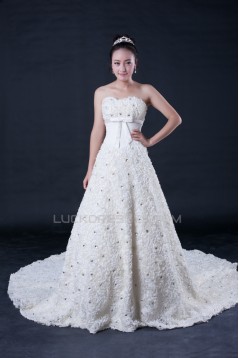 A-line Strapless Beaded Flowers Bridal Wedding Dresses WD010404