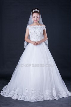 Ball Gown Off the Shoulder Beaded Lace Bridal Wedding Dresses WD010410