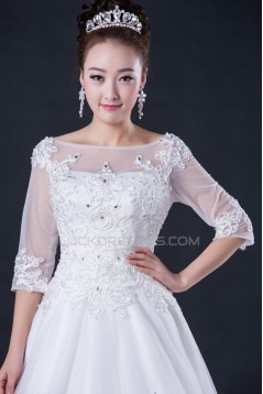 A-line Half Sleeves Beaded Lace Bridal Wedding Dresses WD010413