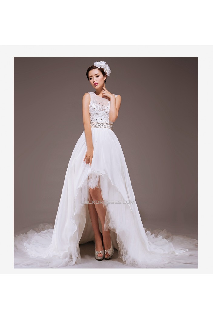 High Low Beaded Bridal Wedding Dresses WD010430