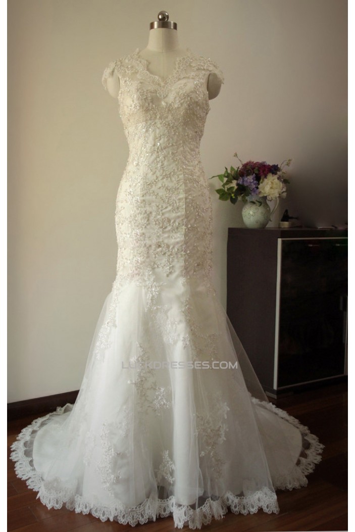 Trumpet/Mermaid Beaded Lace Bridal Gown Wedding Dress WD010448