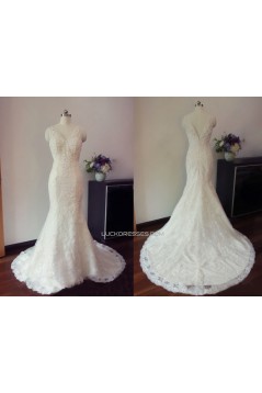 Trumpet/Mermaid V-neck Beaded Lace Bridal Gown Wedding Dress WD010453