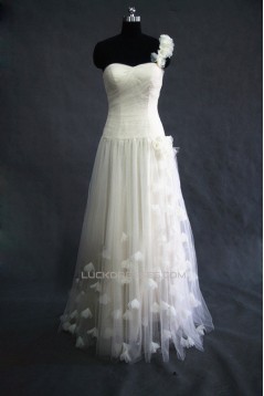 A-line One Shoulder Tulle Bridal Gown Wedding Dress WD010457