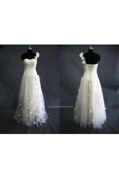 A-line One Shoulder Tulle Bridal Gown Wedding Dress WD010457