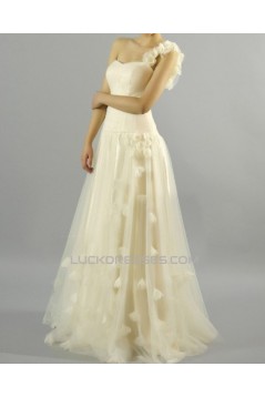 A-line One Shoulder Tulle Bridal Gown Wedding Dress WD010457