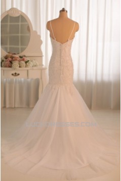 Trumpet/Mermaid Spaghetti Strap Beaded Lace Bridal Gown Wedding Dress WD010465