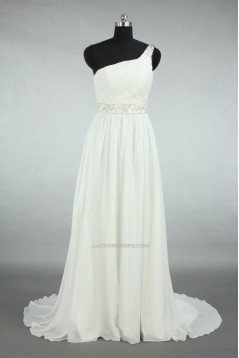 Sheath/Column One Shoulder Beaded Chiffon Bridal Gown Wedding Dress WD010466