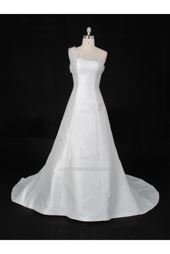 A-line One Shoulder Beaded Bridal Gown Wedding Dress WD010470