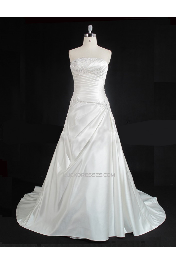 A-line Strapless Beaded Bridal Gown Wedding Dress WD010485