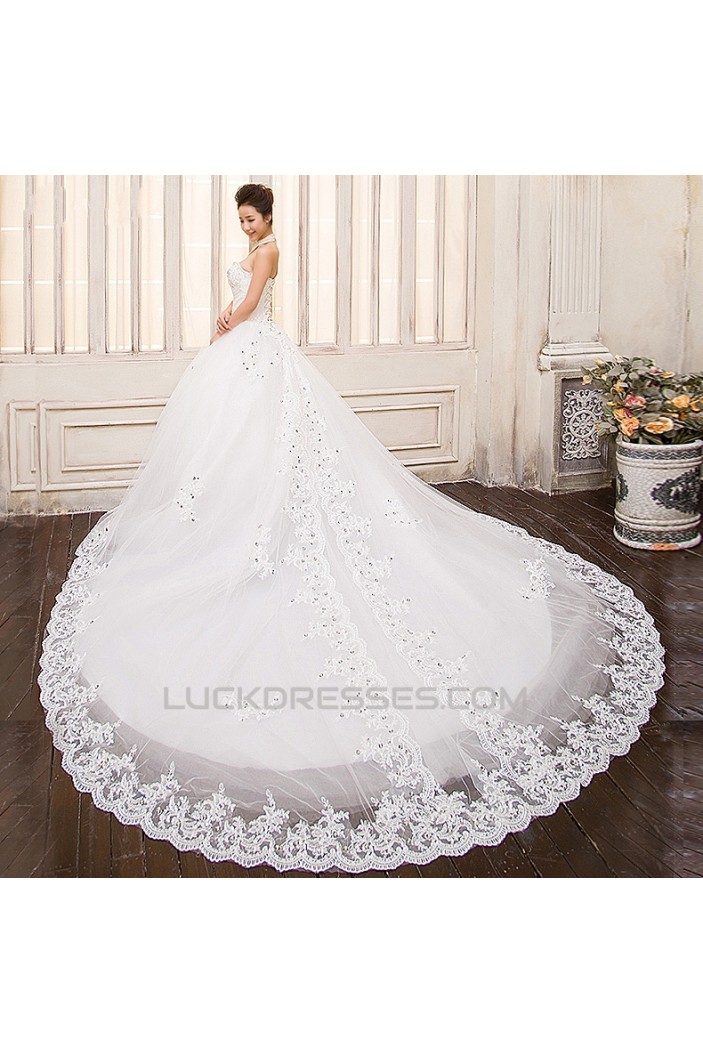 Ball Gown Halter Beaded Lace Bridal Gown Wedding Dress WD010498