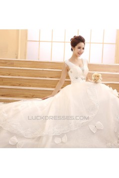 Ball Gown Beaded Bowknot Lace Bridal Wedding Dresses WD010507