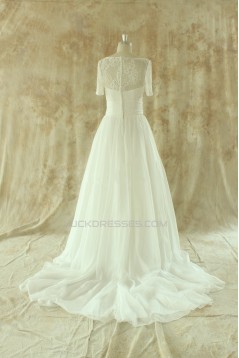 A-line Short Sleeves Chiffon and Lace Bridal Wedding Dresses WD010526