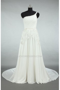 A-line One Shoulder Beaded Appliques Bridal Wedding Dresses WD010566