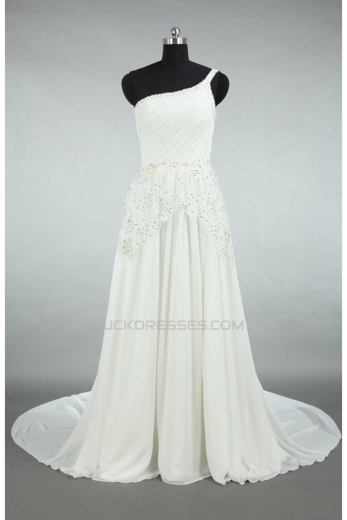 A-line One Shoulder Beaded Appliques Bridal Wedding Dresses WD010566