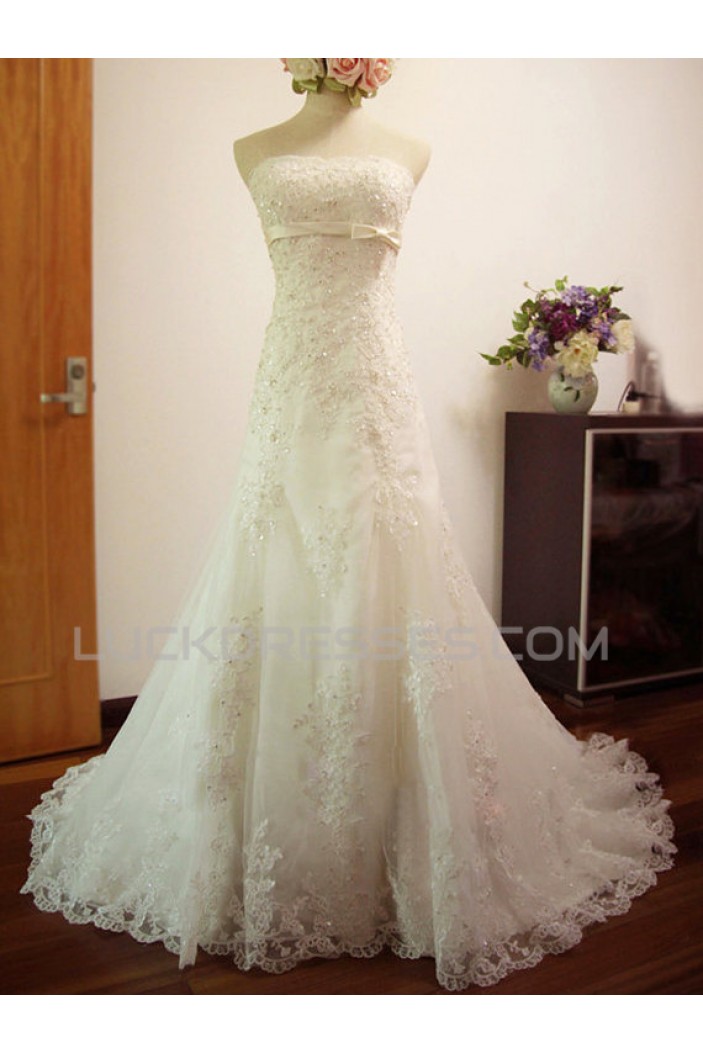 A-line Strapless Lace Bridal Wedding Dresses WD010573