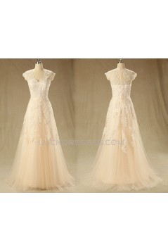 A-line V-neck Lace Bridal Wedding Dresses WD010605