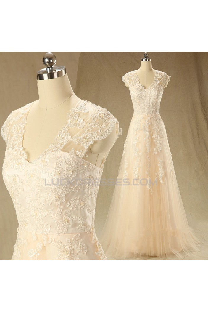 A-line V-neck Lace Bridal Wedding Dresses WD010605