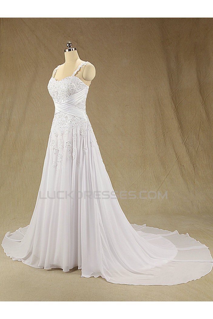 A-line Straps Lace and Chiffon Bridal Wedding Dresses WD010610