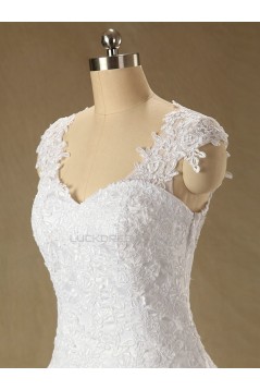 A-line Cap Straps Lace Bridal Wedding Dresses WD010611