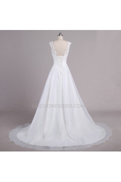 A-line V-neck Beaded Lace Bridal Wedding Dresses WD010617