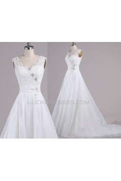 A-line V-neck Beaded Lace Bridal Wedding Dresses WD010617