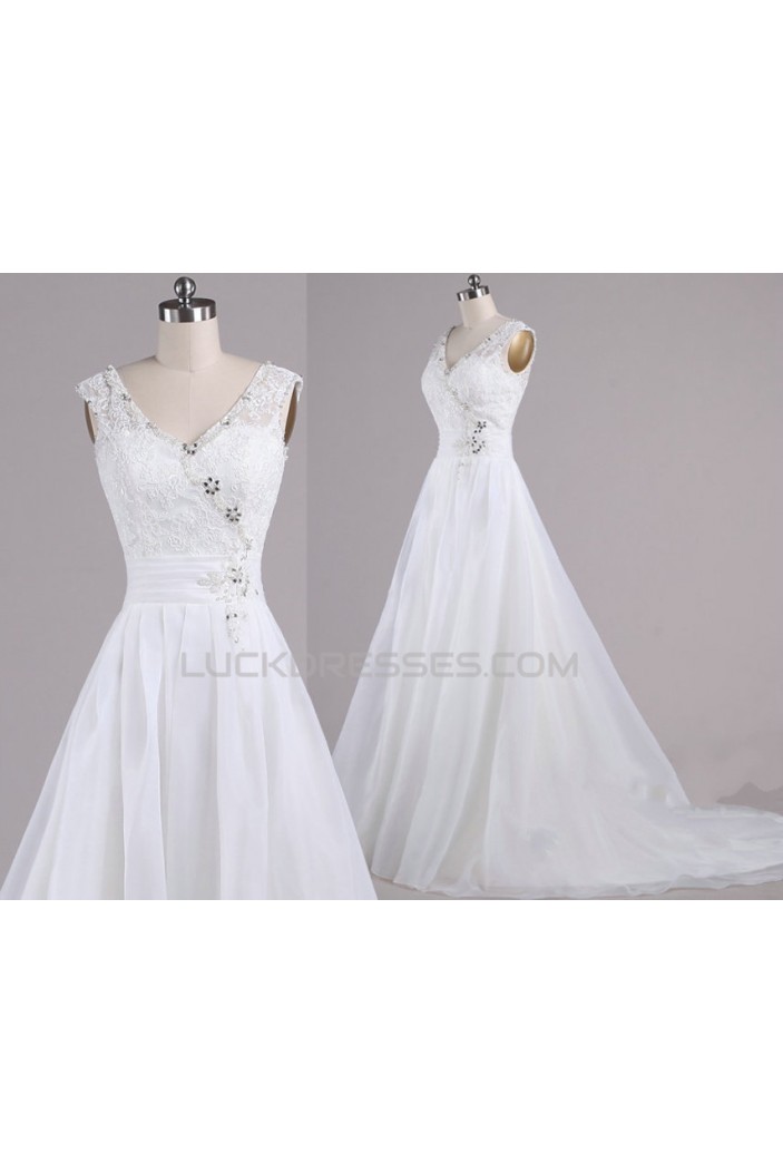 A-line V-neck Beaded Lace Bridal Wedding Dresses WD010617