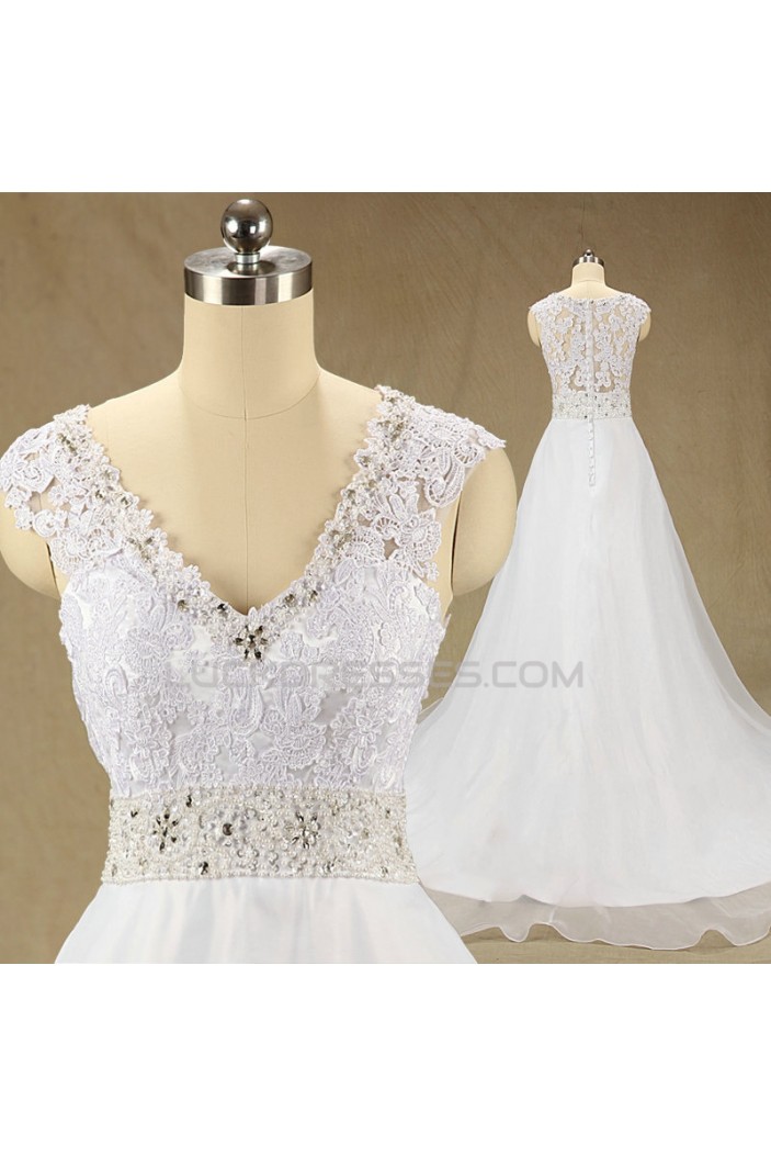 A-line V-neck Beaded Lace Bridal Wedding Dresses WD010625