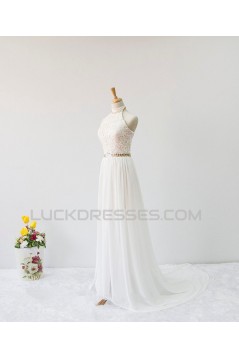 A-line Halter Beaded Lace and Chiffon Bridal Wedding Dresses WD010628