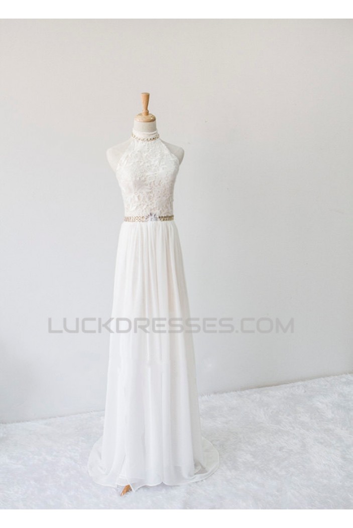 A-line Halter Beaded Lace and Chiffon Bridal Wedding Dresses WD010628