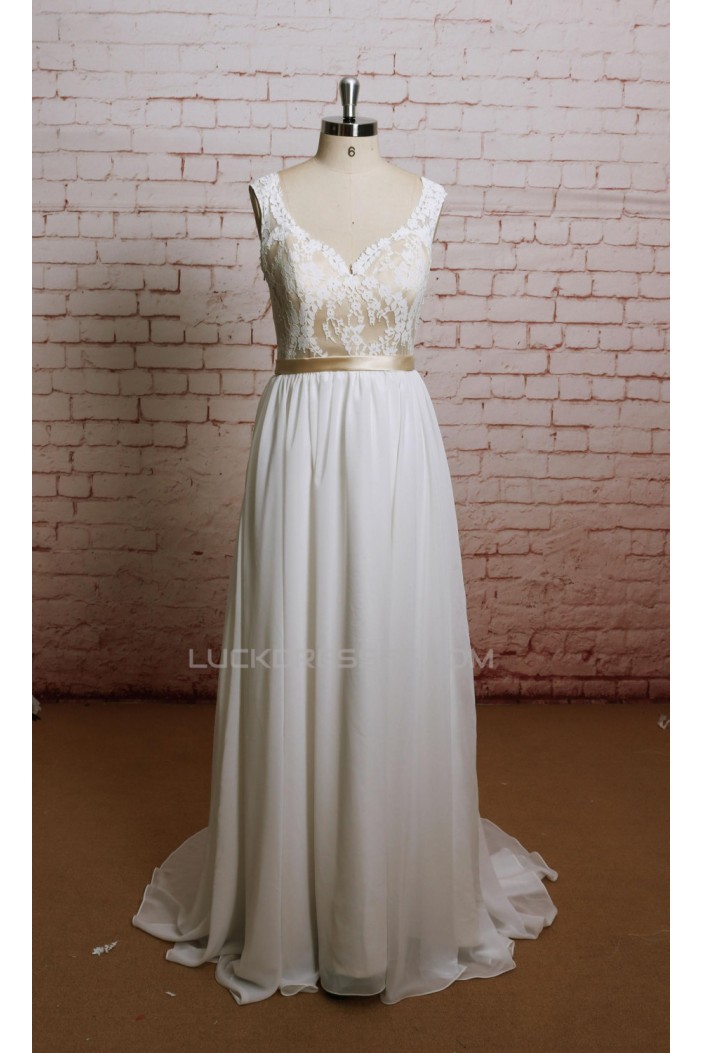 A-line Straps Lace and Chiffon Bridal Wedding Dresses WD010633