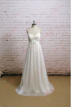 A-line Spaghetti Strap Lace Bridal Wedding Dresses WD010636