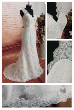 Trumpet/Mermaid V-neck Lace Bridal Wedding Dresses WD010637