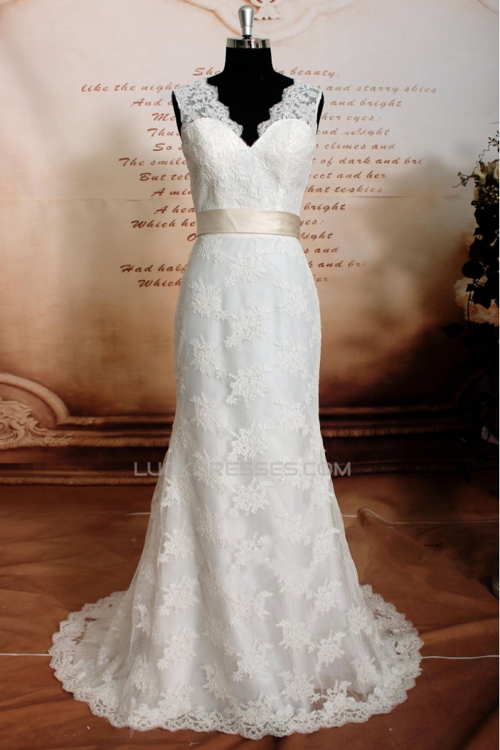 Trumpet/Mermaid V-neck Lace Bridal Wedding Dresses WD010637