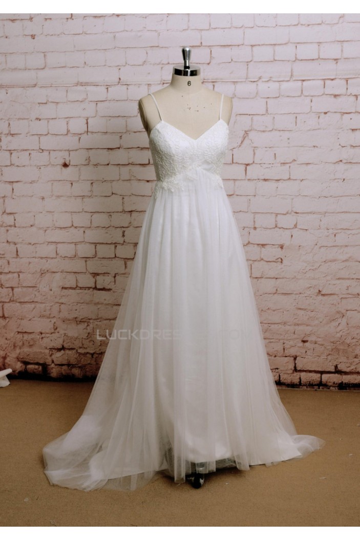 A-line Spaghetti Strap Lace Bridal Wedding Dresses WD010656