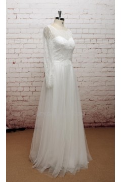 A-line Long Sleeves Lace and Tulle Bridal Wedding Dresses WD010681