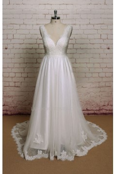 A-line V-neck Lace Bridal Wedding Dresses WD010696