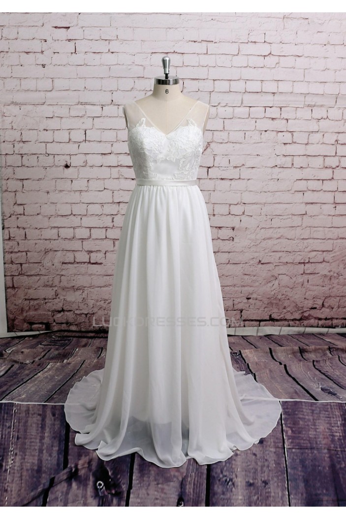 A-line V-neck Chiffon and Lace Bridal Gown Wedding Dress WD010722