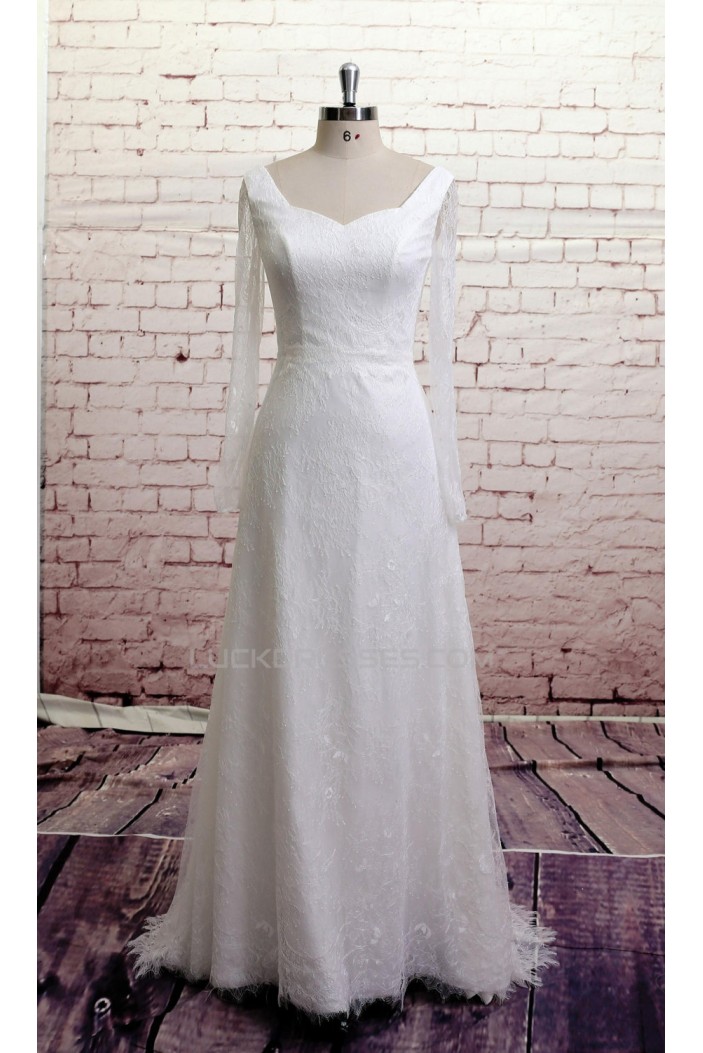 A-line Long Sleeves Lace Bridal Gown Wedding Dress WD010723