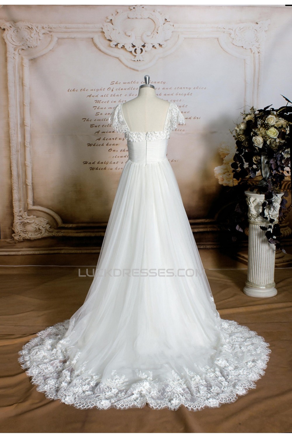 A line Short Sleeves Lace Bridal Gown Wedding Dress WD010749