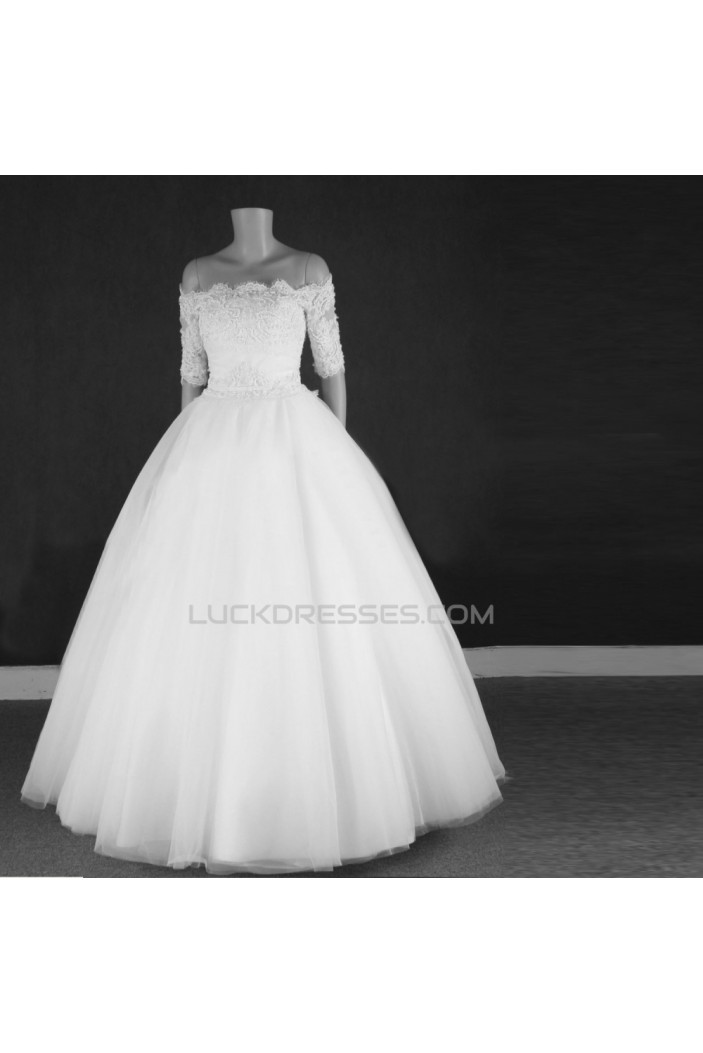 Ball Gown Off the Shoulder Half Sleeves Lace Bridal Gown Wedding Dress WD010773