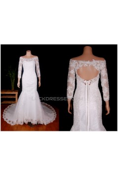 Trumpet/Mermaid Off the Shoulder 3/4 Sleeves Beaded Bridal Gown Wedding Dress WD010778