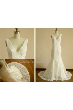 Trumpet/Mermaid V-neck Lace Bridal Wedding Dresses WD010804