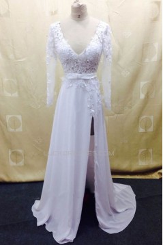 Sheath/Column Long Sleeves Lace and Chiffon Bridal Wedding Dresses WD010809